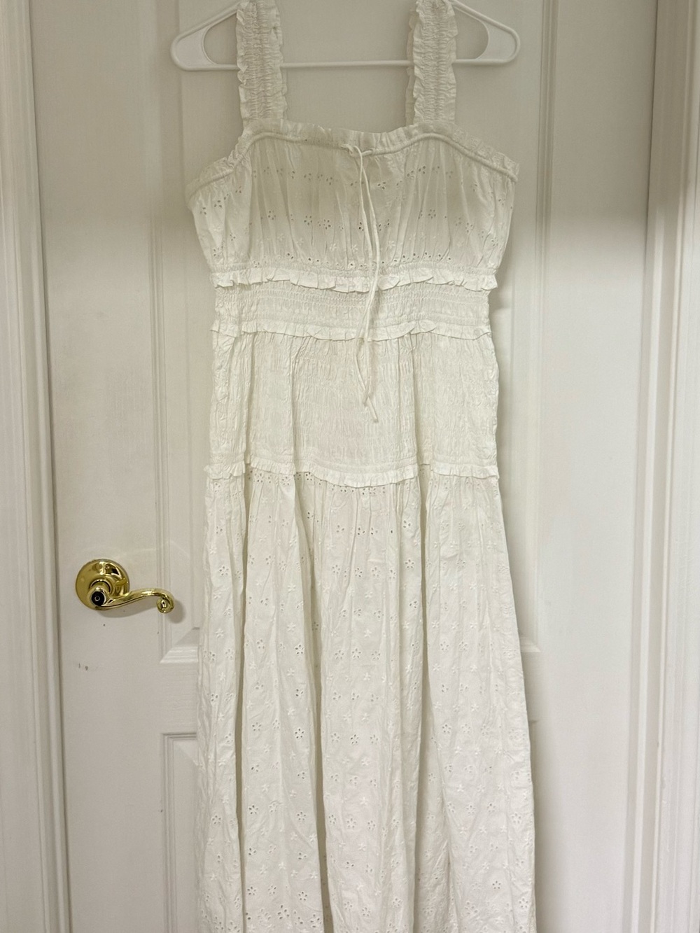 Gap x DOEN Smocked White Eyelet Maxi Dress with Ruffled Straps
